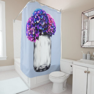 Cortina Para Box Vibrante Hortênsia Floral Rosa Azul Roxo
