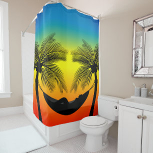 Cortina Para Box Vida tropical Abstrato Silhueta Hammock