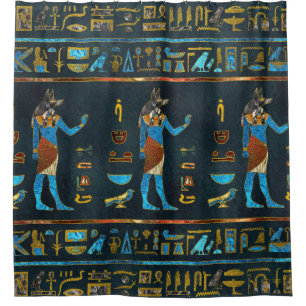Cortina Para Box Vidro egípcio do ouro de Anubis, o azul e o