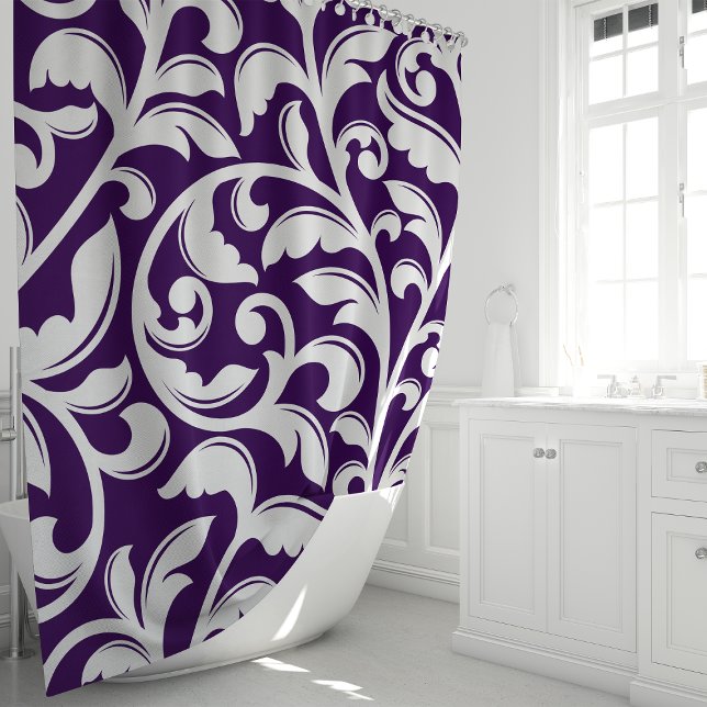 Cortina Para Box Vinha Floral de Damasco Roxo (Criador carregado)