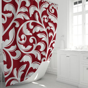 Cortina Para Box Vinha Floral de Damasco Vermelho