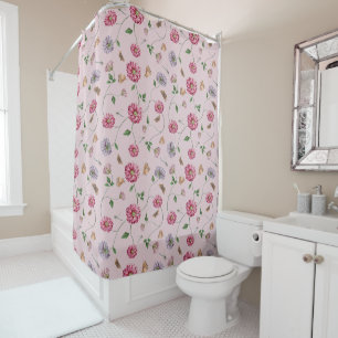 Cortina Para Box Vinha Floral Rosa e Púrpura