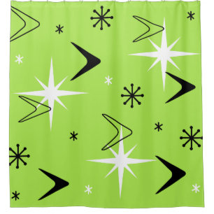 Cortina Para Box Vintage 1950s Boomerangs e Stars Chartreuse