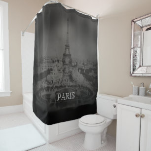 Cortina Para Box Vintage Black and White Paris e Eiffel Tower