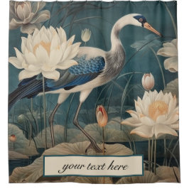 Cortina Para Box Vintage botanical blue crane personalizável