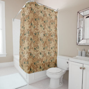 Cortina Para Box Vintage Brown Damask Floral Green Dragonlies