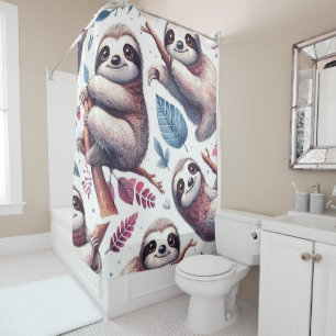 Cortina Para Box Vintage Cute Sloth Seamless Watercolor