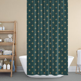 Cortina Para Box Vintage elegante gold fleur de lis, padrão verde