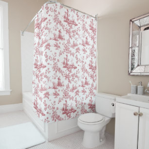 Cortina Para Box Vintage English Floral Toile de Jouy-Pink