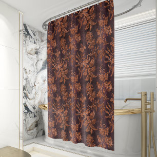 Cortina Para Box Vintage Faux Velvet Botânico Russet Burgundy