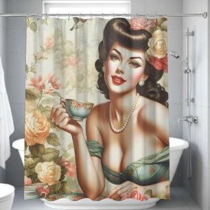 Cortina Para Box Vintage Floral Pin Up