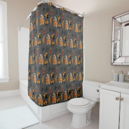 Cortina Para Box Vintage Halloween Pattern on Cinza Bathroom