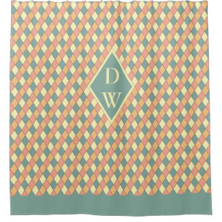 Cortina Para Box Vintage Harlequine Diagonal em Pastéis Monograma