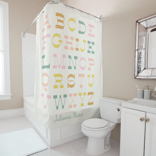 Cortina Para Box Vintage Kids Pastel Alphabet Art Personalizado (In Situ)
