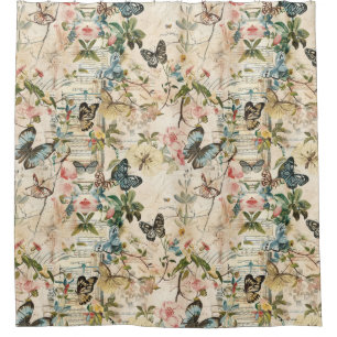 Cortina Para Box Vintage Multiborboletas e flores