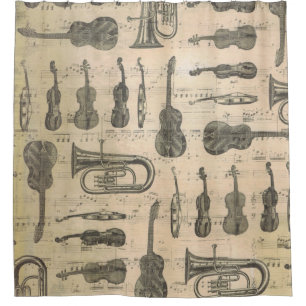Cortina Para Box Vintage Music Note Padrão Violin Tuba