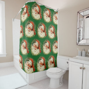 Cortina Para Box Vintage Papai Noel com Pine Wreath