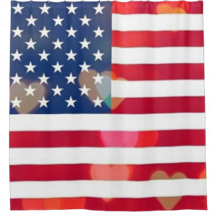 Cortina Para Box Vintage Patriotic USA Flag com corações coloridos