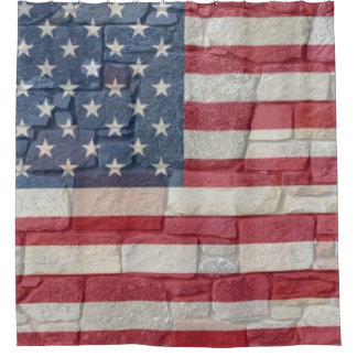 Cortina Para Box Vintage Patriotic USA Flag em Stone Wall