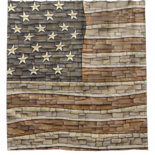 Cortina Para Box Vintage Patriotic USA Flag em Stone Wall