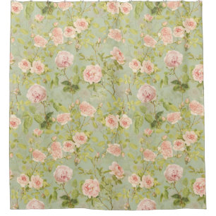 Cortina Para Box Vintage Peach Rococo Rosas Jardim de Luxo