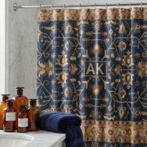 Vintage Persian Floral Rug – Navy Blue & Gold Boho
