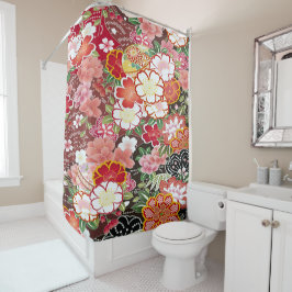Cortina Para Box Vintage Pink White Japonês Kimono Floral Fllower