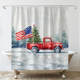 Cortina Para Box Vintage Red Christmas Truck Bandeira de Natal