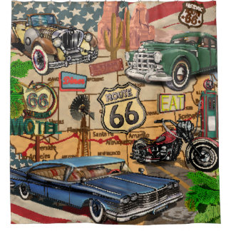 Cortina Para Box Vintage Route 66, poster nostálgico.