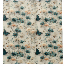 Cortina Para Box Vintage Spring Flowers and Butterflies