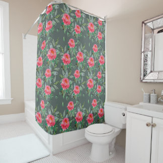 Cortina Para Box Vintage Watercolor Pink peonies Pattern Shower