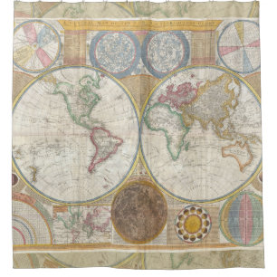 Cortina Para Box Vintagem antiga do Mapa Mundial de Viagem