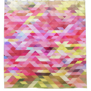 Cortina Para Box Vintagem digital poligonal, cor-de-rosa, abstrato.