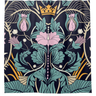 Cortina Para Box Vintagem floral, art nouveau, papel de parede sem