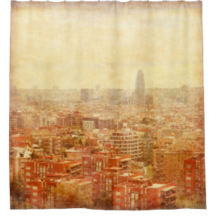 Cortina Para Box Visão de Barcelona em estilo grunge e retrô. barce