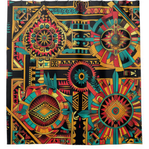 Cortina Para Box Vivid Teal "Aztec Dream" Chic Bathroom Chá Curt