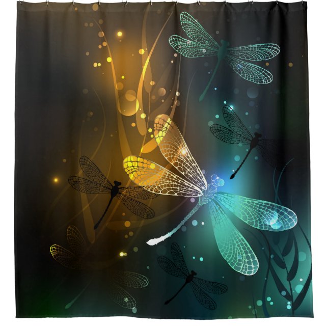 Cortina Para Box Voo luminoso verde de libélula (Frente)