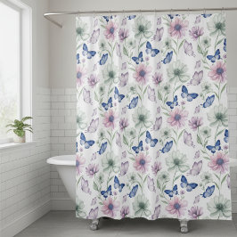 Cortina Para Box Watercolor Butterfly & Floral Shower Curtain
