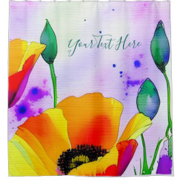Cortina Para Box Watercolor Floral California Poppies Orange Yellow