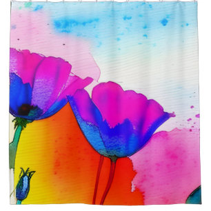 Cortina Para Box Watercolor Floral California Poppy Pink Azul