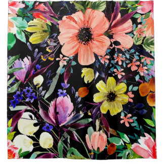 Cortina Para Box Watercolor floral seamless pattern. Different buds