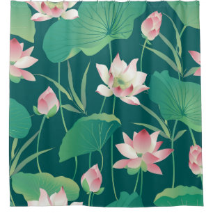 Cortina Para Box Watercolor lotus: flores sem costura vindimas.