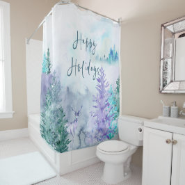 Cortina Para Box Watercolor Winter Landscape Happy Holidays