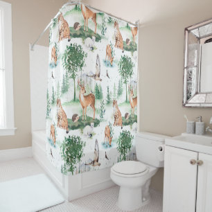 Cortina Para Box Watercolor Woodland Baby Animal Patterno