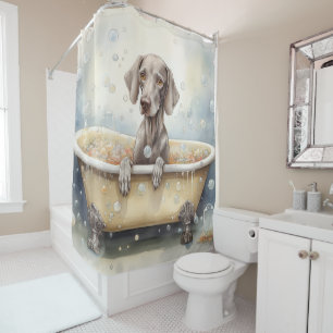 Cortina Para Box Weimaraner Na Bathtub Watercolor Dog Art