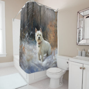 Cortina Para Box West Highland White Terrier Deixe-o nevar no Natal