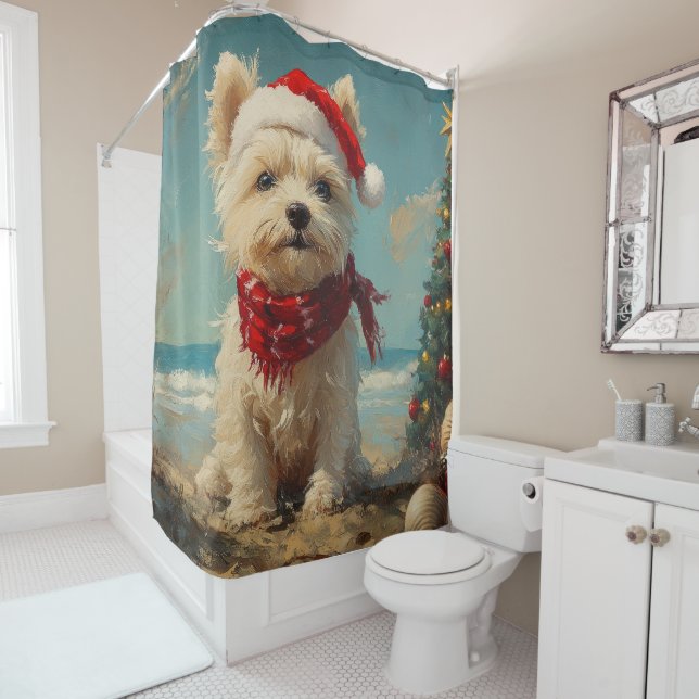 Cortina Para Box West Highland White Terrier Dog Christmas Beach (In Situ)