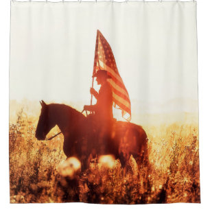 Cortina Para Box Western - retrato de cowboy com bandeira dos EUA
