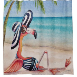 Cortina Para Box Whimsical Beach Babe Flamingo No. 1, Watercolor Ar