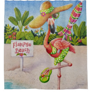 Cortina Para Box Whimsical Beach Babe Flamingo No. 2, Watercolor Ar